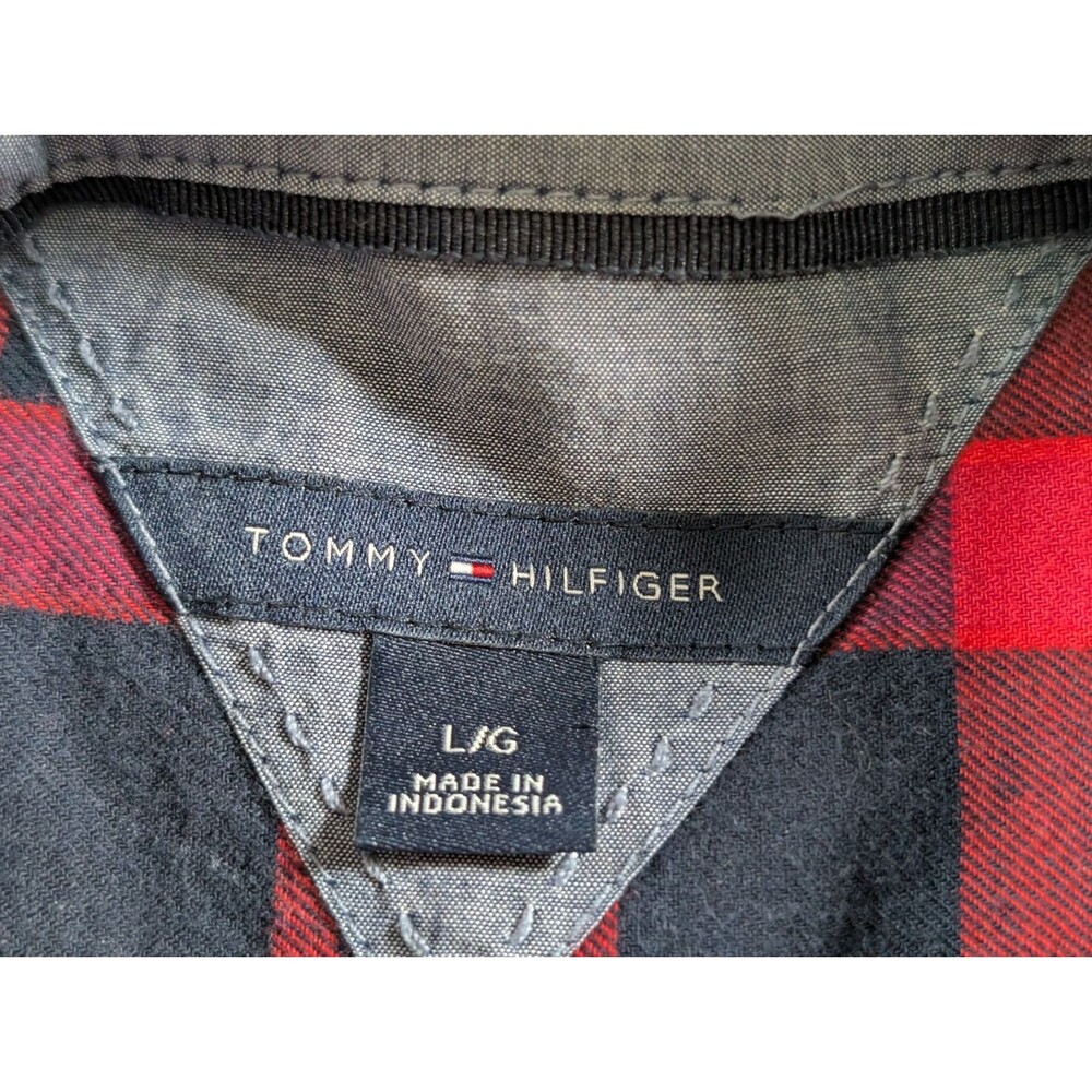 Tommy Hilfiger Top Womens L Red Blue Plaid Roll Tab Sleeve Cotton Preppy Shirt - Picture 7 of 11